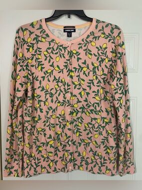 Lands End Womens Lemon Cardigan Sweater Supima Cotton Cottagecore Size XL Tall